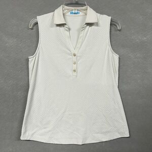 J.McLaughlin Top Women's M Golf Polo Sleeveless Textured White Preppy Sport Cute